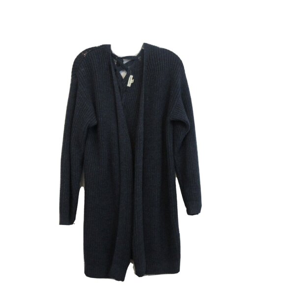 Max Studio Open Front Cardigan Duster Sweater Size Large Navy Blue Lace Up Back - Picture 1 of 6